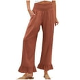 thumbnail image 1 of Summer Savings!Dvprdro Women's Solid High Waisted Wide Leg Pants Stretchy Elastic Waist Hem Ruffle Detail, Casual Flared Trousers with Side Pockets Orange Sizes L, 1 of 5