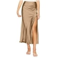 thumbnail image 1 of Dvprdro Womens Summer Pleated High Waist Split Skirt Fashion Solid Side Slit Flowy Work Skirts Rose Gold Sizes XL, 1 of 5