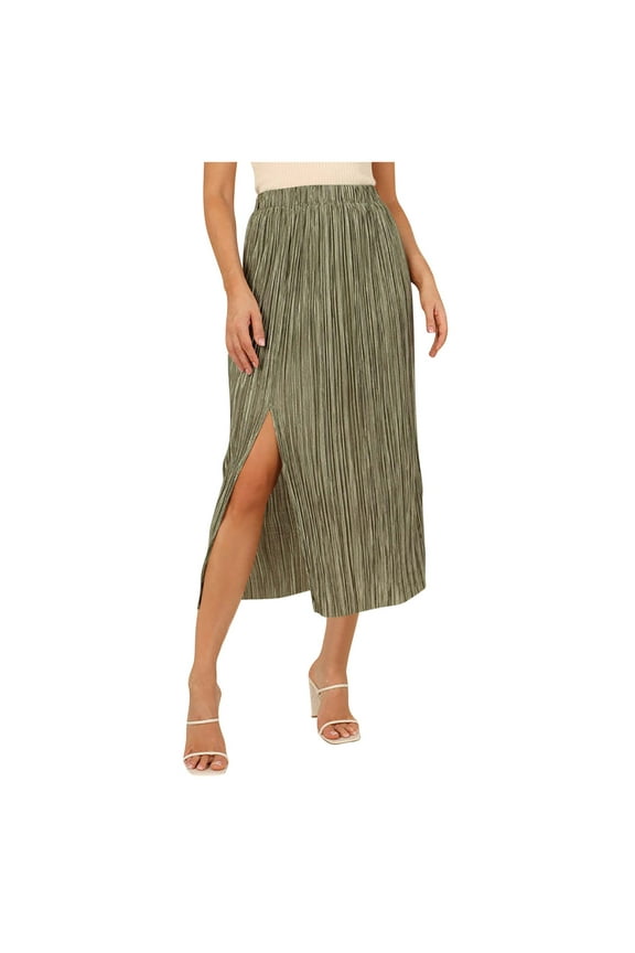 Women's Summer Solid Casual Split Skirt Casual Elastic Waist Skirt with Side Slit Flowy A-Line Midi Skirt Mint Green Sizes XL