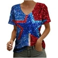 thumbnail image 1 of Dvprdro Womens Independence Day V-Neck Floral Printed Tops Fourth July Fashion Short Sleeve Casual T Shirts Blouse, 1 of 3