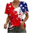 thumbnail image 1 of Dvprdro Womens Independence Day New V-Neck Floral Printed Tops Fourth July Fashion Short Sleeve Casual T Shirts Blouse, 1 of 3