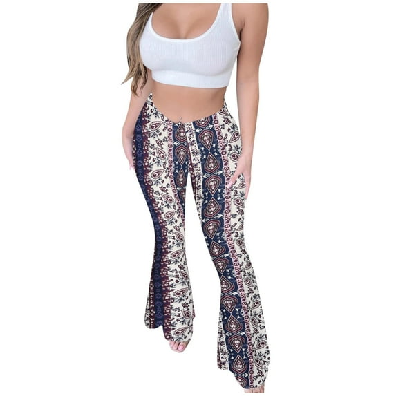 Summer Savings! Enjoytime Bell Bottom Pants for Women High Waisted Stretchy Flare Pants Pull on Vintage Floral Print Womens Yoga Pants Plus Size