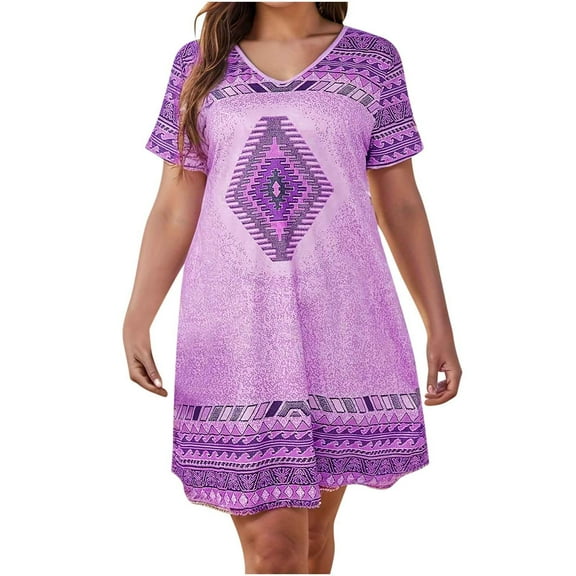 Enjoytime Boho Dresses for Women 2025 Casual Short Sleeved V-Neck Dress Ruffle Retro Leisure Hawaiian Travel Causal Women Plus Size Beach Dresses