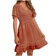 thumbnail image 1 of Summer Savings! Enjoytime Casual Dresses for Women 2024 Solid Color V-Neck Short Sleeve A Line Dress Elastic Waist Ruffle Loose Summer Vacation Travel Dresses for Women, 1 of 6