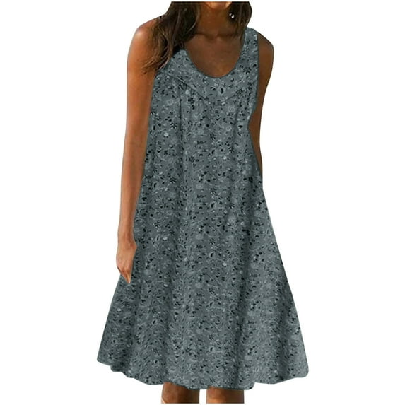 Summer Savings! Enjoytime Plus Size Casual Solid Midi Dresses for Women Sleeveless Elegant Ruffle Sundresses Beach Swimwear Cover Up Summer Holiday Flowy Dresses for Women