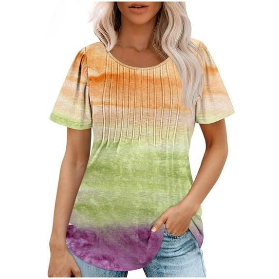 Enjoytime Women Tshirt Fashion Color Block Short Sleeved Round Neck Top Loose Comfy Soft Women's Casual Tops