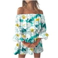 thumbnail image 1 of Summer Savings! Enjoytime Women's Summer Holiday Dresses 2024 Off The Shoulder Puffy Sleeves A Line Dresses Ruffle Tropical Floral Printed Hawaiian Dresses for Women, 1 of 4