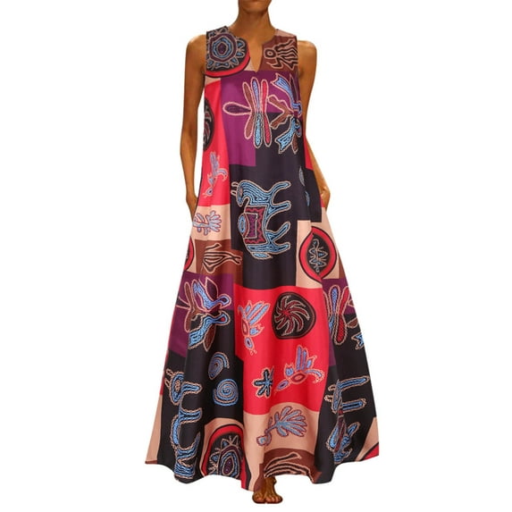 Enjoytime Womens Summer Dress 2025 Sleeveless A-Line Maxi Dress Casual V Neck Shift Dress Boho Floral Women's Beach Sundresses Plus Size