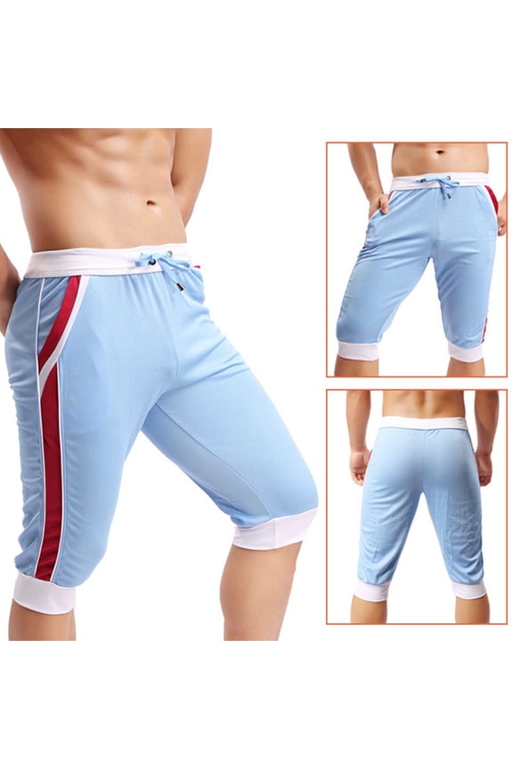 Evergreen Mens Swim Trunk Mens Trunks Ndbuld Man Solid-Color Casual Sports Running Pocket Pocket Drawstring Beach-Pants Shorts Sky Blue L