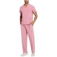 thumbnail image 1 of FRSASU Scrub Suit Set for Men Modern V-Neck & Tapered Leg Jogger Pants Nursing Uniforms Set Pink S, 1 of 5