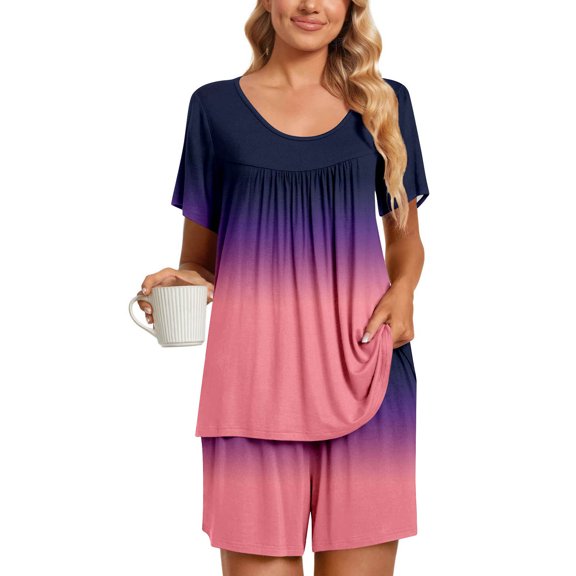 Fashion 2 Piece Outfits for Women Casual Round-Neck Short Sleeve Two-Piece Comfortable Home Pajamas Sports Set