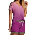 thumbnail image 1 of Fashion 2 Piece Outfits for Women V Neck Shorts Sleeve Two-piece Comfortable Home Pajamas Set Sports Set, 1 of 5