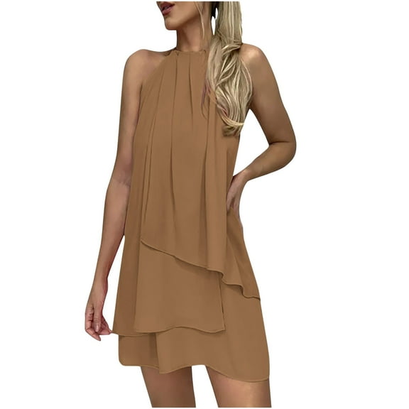 Fashion Dresses for Womens 2025 Plus Size Sexy Sleeveless Solid Round Neck Loose Ladies Irregular Dress