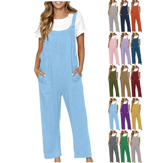 Fashion Jumpsuits for Women Dressy Plus Size Casual Loose Baggy Pocket Jumpsuit Playsuit Trousers Overalls Cotton And Linen Jumpsuit