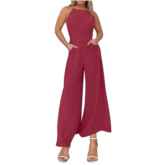 Fashion Jumpsuits for Women Dressy Plus Size Loose Casual Flat Shoulder Wrapped Chest Wide Leg Jumpsuit