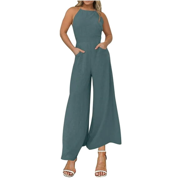Fashion Jumpsuits for Women Dressy Plus Size Loose Casual Flat Shoulder Wrapped Chest Wide Leg Jumpsuit
