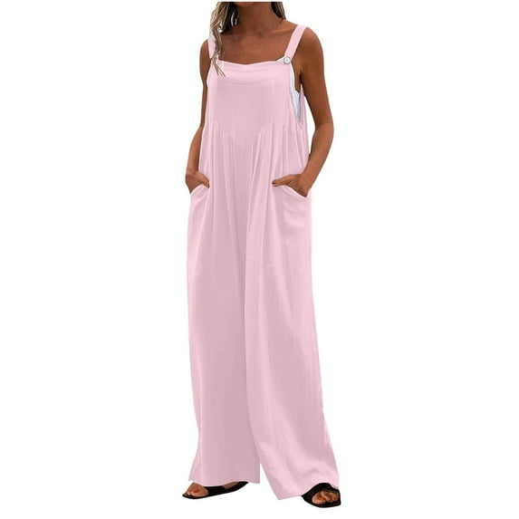 Fashion Jumpsuits for Women Dressy Plus Size Printed Jumpsuit Casual Button Pocket Sleeveless Wide Leg Trousers