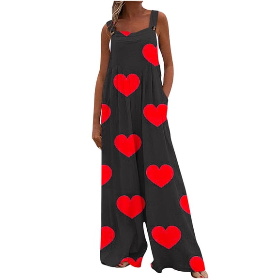Fashion Jumpsuits for Women Dressy Plus Size Printed Jumpsuit Casual Button Pocket Sleeveless Wide Leg Trousers