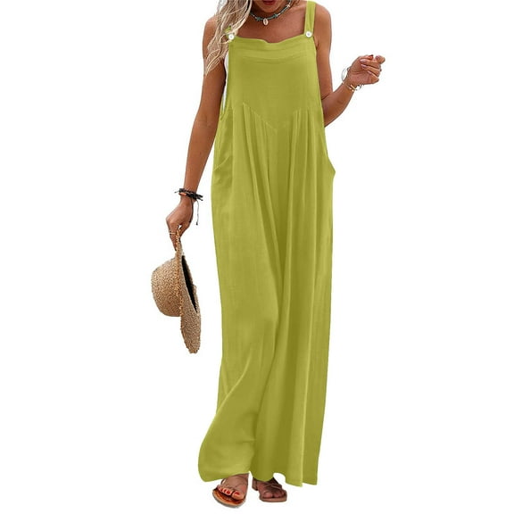 Fashion Jumpsuits for Women Dressy Plus Size Printed Jumpsuit Casual Button Pocket Sleeveless Wide Leg Trousers