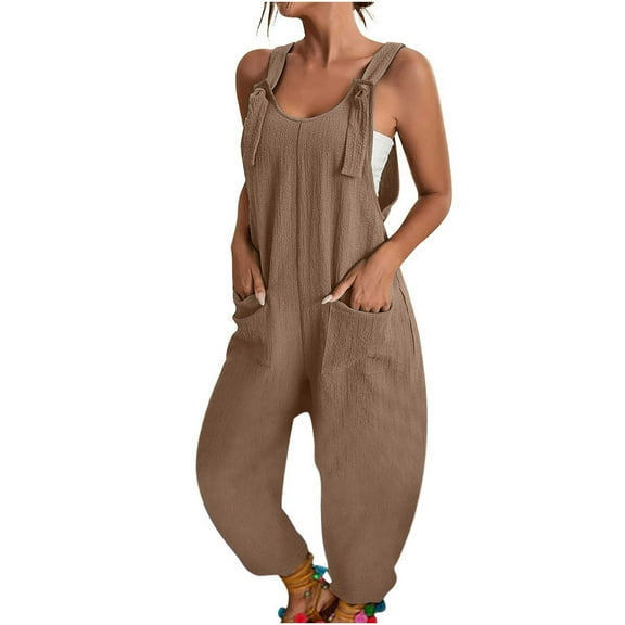 Fashion Jumpsuits for Women Dressy Plus Size Solid Color Casual Sleeveless Suspender Jumpsuit