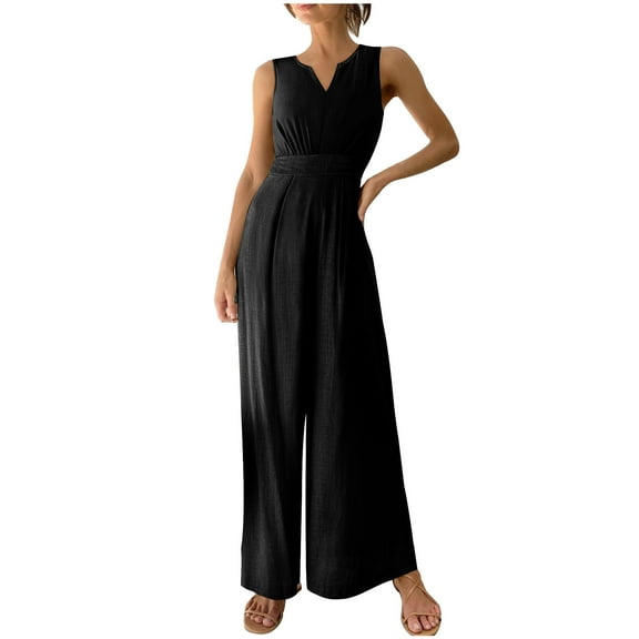 Fashion Jumpsuits for Women Dressy Plus Size Solid Color Casual Sleeveless Suspender Long Jumpsuit
