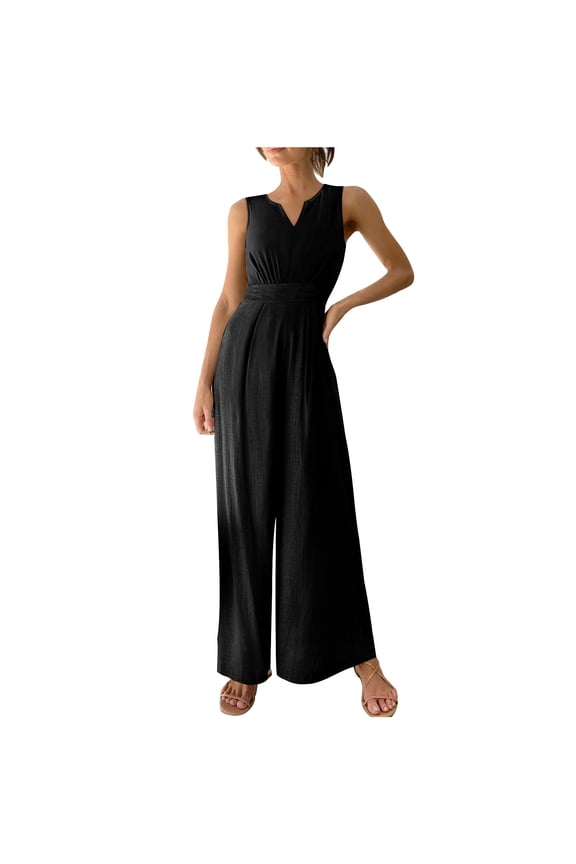 Fashion Jumpsuits for Women Dressy Plus Size Solid Color Casual Sleeveless Suspender Long Jumpsuit