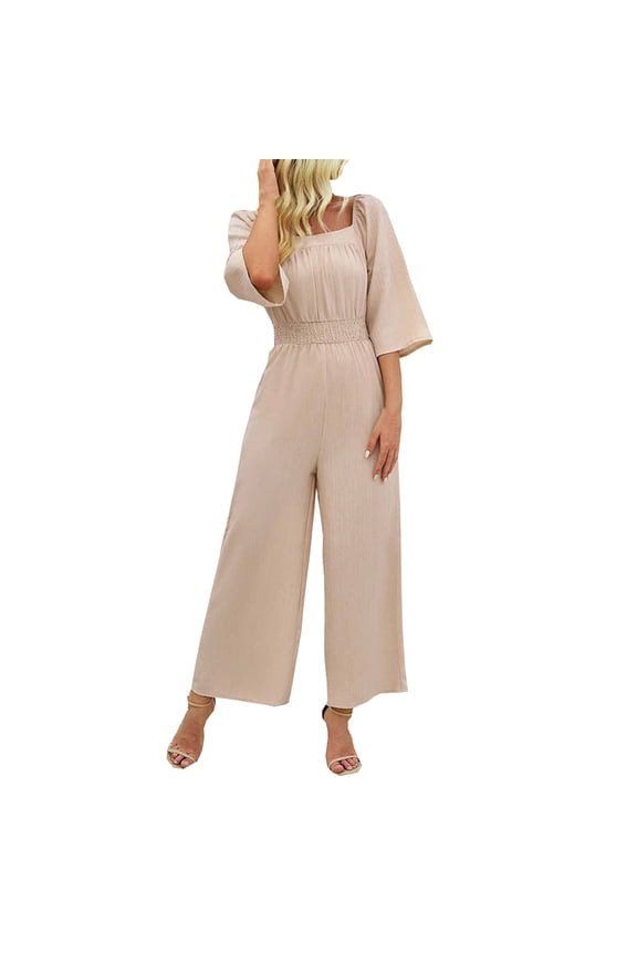 Jumpsuits for Women Dressy Plus Size Solid Color Elastic Waist For Casual With Casual Long Length Pants Jumpsuit