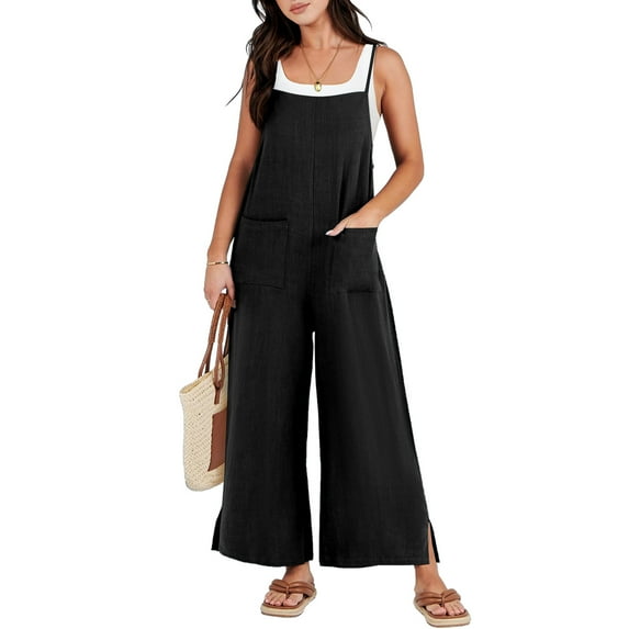 Fashion Jumpsuits for Women Dressy Plus Size Solid Color Pocket Casual Sleeveless Suspender Jumpsuit
