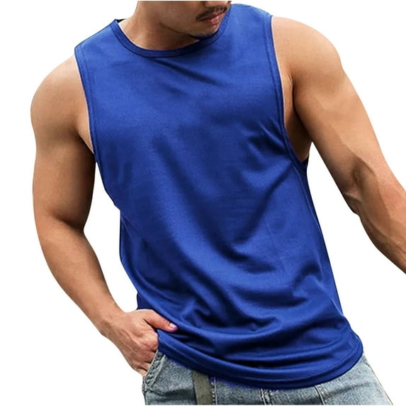 Summer Men Beach Tank Tops Plus Size Fashion Casual Solid Color Sleeveless Breathable Round-Neck Tank Top
