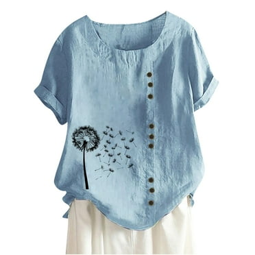 Summer Savings Fashion Woman Rounk Neck Short Sleeve Blouse T-Shirt Printing Loose Tops