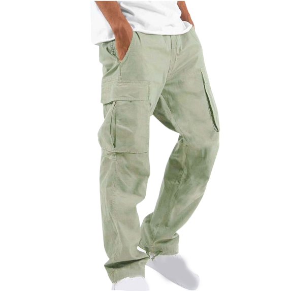 Fmbrln Mens Cargo Pants Summer Fashion Casual Elastic Waist Multi Pockets Straight Leg Pants Lounge Outdoor Hiking Trousers
