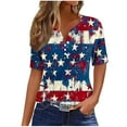 thumbnail image 1 of Fmbrln Womens Patriotic T-Shirts Fashion Short Sleeve V Neck Button Casual Loose American Flag Print Comfy Tops Independence Day Tees, 1 of 5
