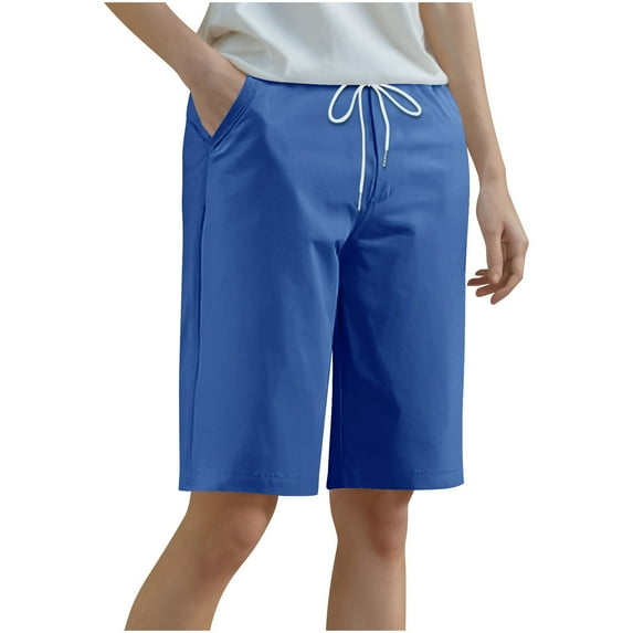 Fmbrln Womens Plus Size Summer Bermuda Shorts Fashion Casual Drawstring Elastic Waist Work Shorts Comfy Lightweight Shorts with Pockets