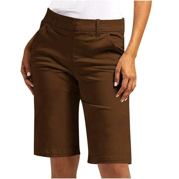 Fmbrln Womens Plus Size Summer Bermuda Shorts Fashion Casual Stretch Waist Knee Length Work Shorts with Pockets Outdoor Hiking Shorts
