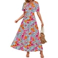 thumbnail image 1 of Fmbrln Womens Summer Boho Long Dress Fashion Short Sleeve V Neck Pleated Flowy A Line Dress Casual Loose Print Vacation Sundress, 1 of 8