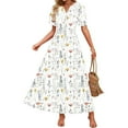 thumbnail image 1 of Fmbrln Womens Summer Boho Long Dress Fashion Short Sleeve V Neck Pleated Flowy A Line Dress Casual Loose Print Vacation Sundress, 1 of 8