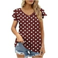 thumbnail image 1 of Fmbrln Womens Summer Polka Print T-Shirts Fashion V Neck Ruffle Short Sleeve Tops Casual Loose Vacation Beach Tees, 1 of 5