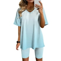 Fsshion 2 Piece of Outfits for Womens Plus Size Casual Print Round Neck Short Sleeve Short Pants Pocket Set