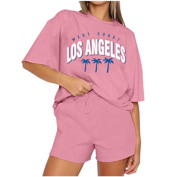 Fsshion 2 Piece of Outfits for Womens Plus Size Casual Print Round Neck Short Sleeve Short Pants Pocket Set