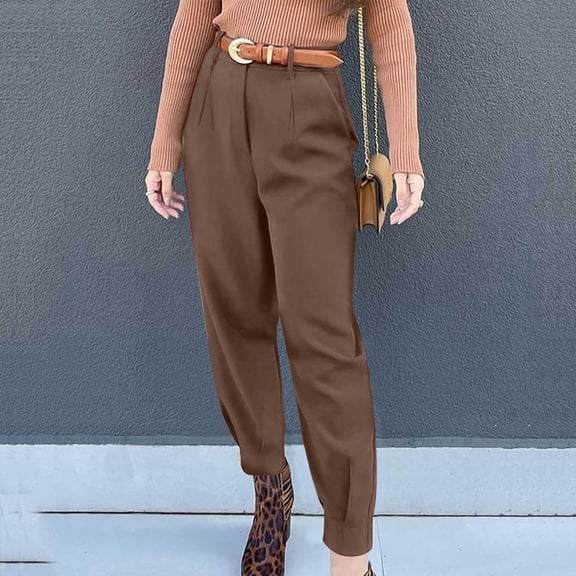 GaThRRgYP Jeans Wide Leg, Women's Solid Summer High Waisted Pants Casual Ankle Length Work Office Trouser with Pockets