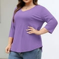 thumbnail image 1 of Horkkom 3/4 Length Sleeve Womens Tops Plus Size V Neck Solid Color Tops Fall Casual Tunic Tops Blue 2XL, 1 of 8