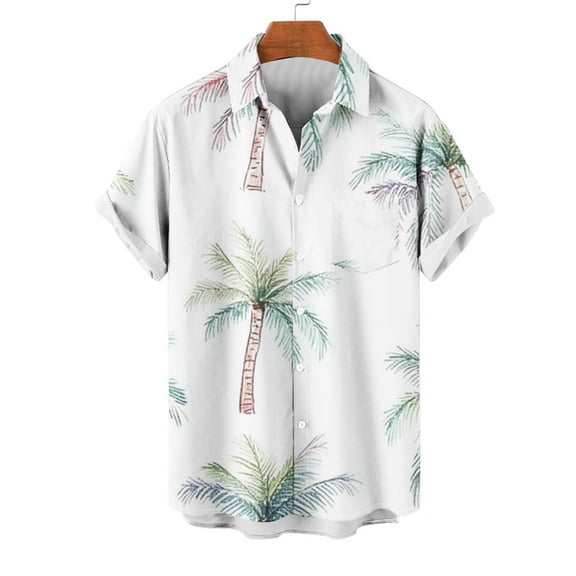 Horkkom Beach Shirts for Men Summer Short Sleeve Hawaiian Shirt Casual Palm Tree Print Button Up Shirt