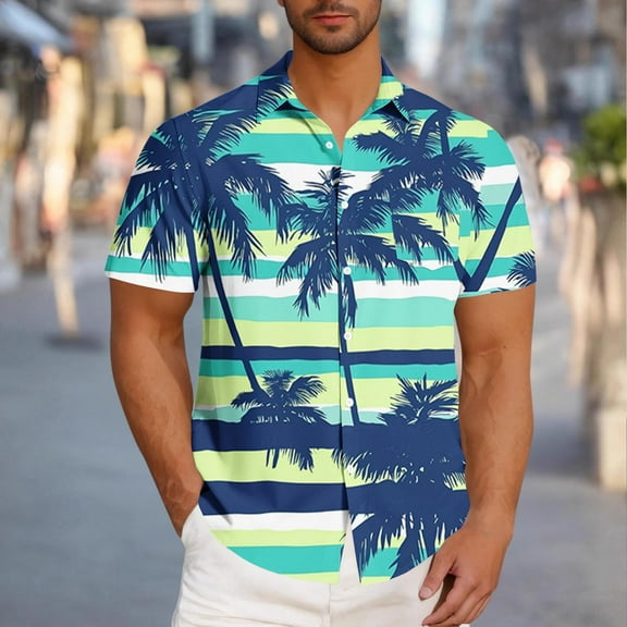 Horkkom Beach Shirts for Men with Pocket Summer Hawaiian Print Short Sleeve Shirts Casual Loose Button Up Shirt