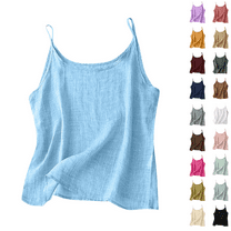 Horkkom Camisole Tops for Women Solid Color Spaghetti Strap Linen Tank Tops Summer Cool Sleeveless Tops Blue L