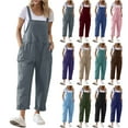 thumbnail image 1 of Horkkom Linen Overalls for Women Sleeveless Long Pants with Pocket Jumpsuits Casual Solid Color Rompers Pink 2XL, 1 of 9