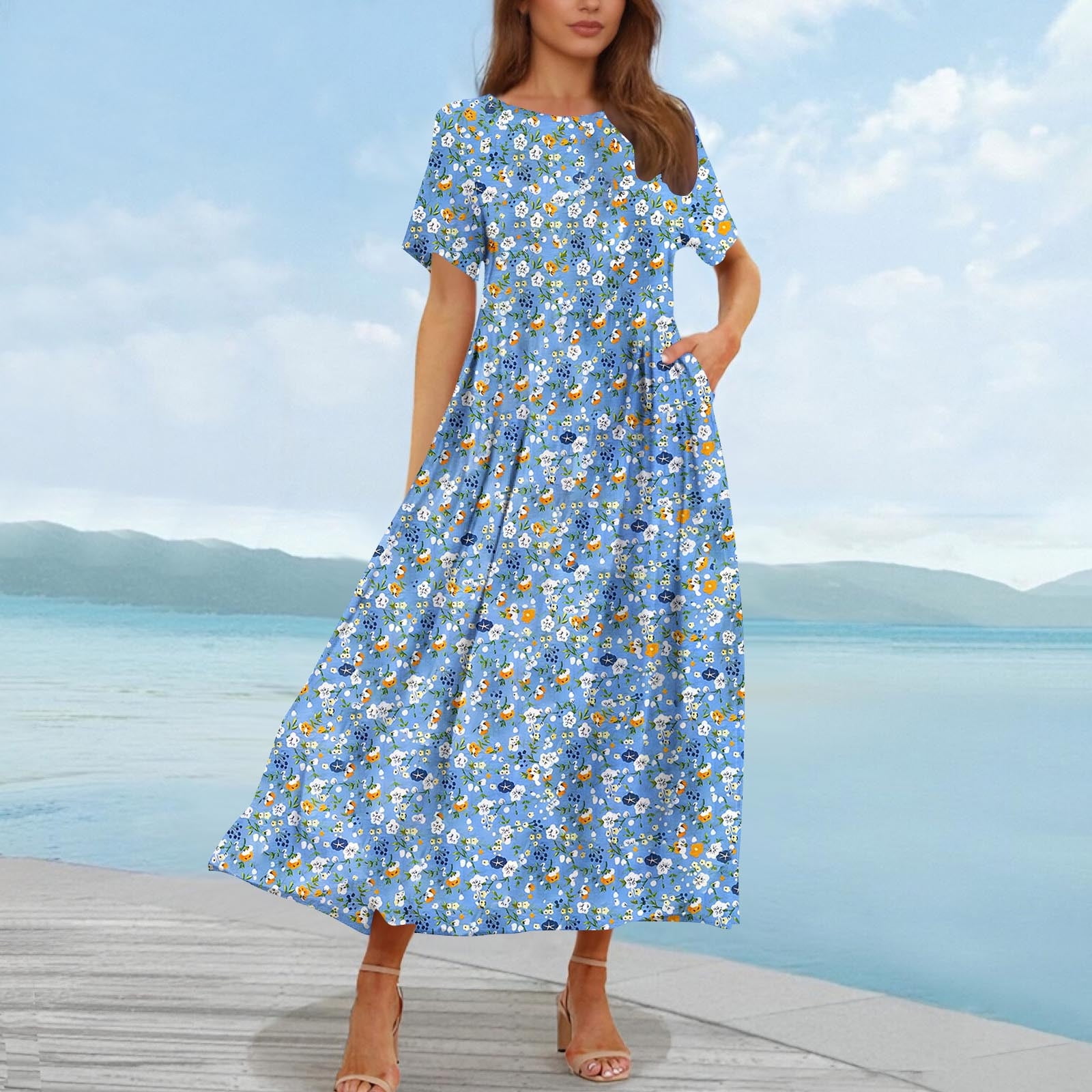 grecian style dress Sleeveless Formal Evening dresses-collection-feb Women's Floral Midi Dress Size:37W