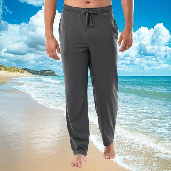 Horkkom Mens Pajama Pants Solid Color Elastic Waist Drawstring Lounge Pants Soft Comfy Sleep Pants