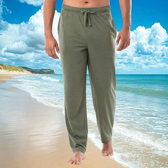 Horkkom Pajama Pants Men Solid Color Elastic Waist Drawstring Lounge Pants Soft Comfy Sleep Pants