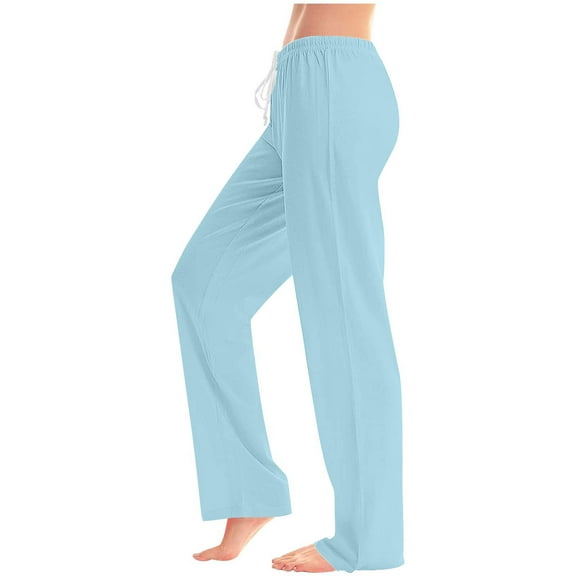 Horkkom Pajama Pants Women Summer Elastic Waist Drawstring Loose Comfy Pants Solid Color Soft Lightweight Casual Pants