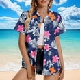 thumbnail image 1 of Horkkom Plus Size Button Down Shirts for Women Floral Print V Neck Short Sleeve Cardigan Summer Vacation Hawaiian Shirts Purple 4XL, 1 of 5